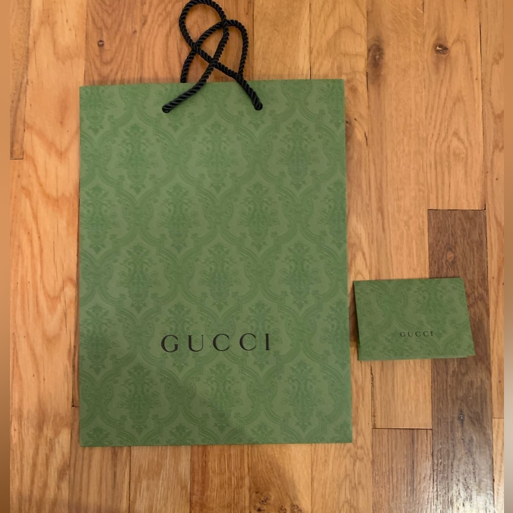 Authentic Gucci Green Paper Shopping Bag & Receipt Card Holder